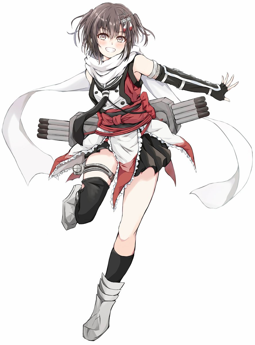 sendai (kancolle) ,sendai kai ni (kancolle) 1girl solo gloves white scarf fingerless gloves scarf elbow gloves  illustration images