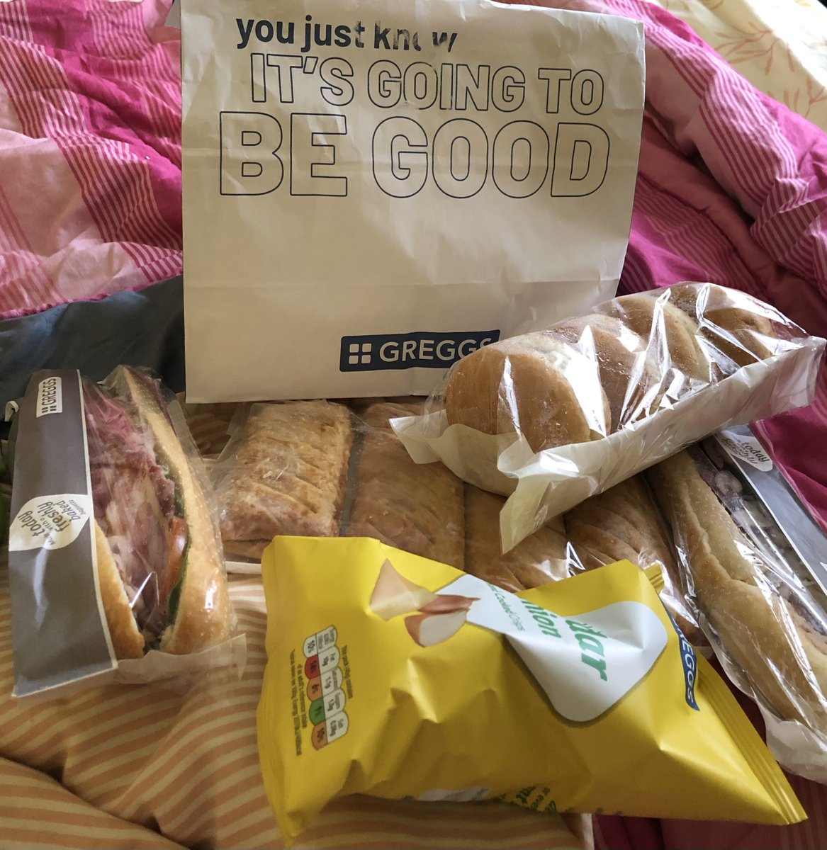 SarahBurden's tweet photo. Breakfast/lunch courtesy of @JustEatUK home delivery and @GreggsOfficial before leave my other half for two weeks to go cruising with my bestie and @TUIUK #Marella #MarellaExplorer2 #girlsontour https://t.co/hx3RdUeqOB