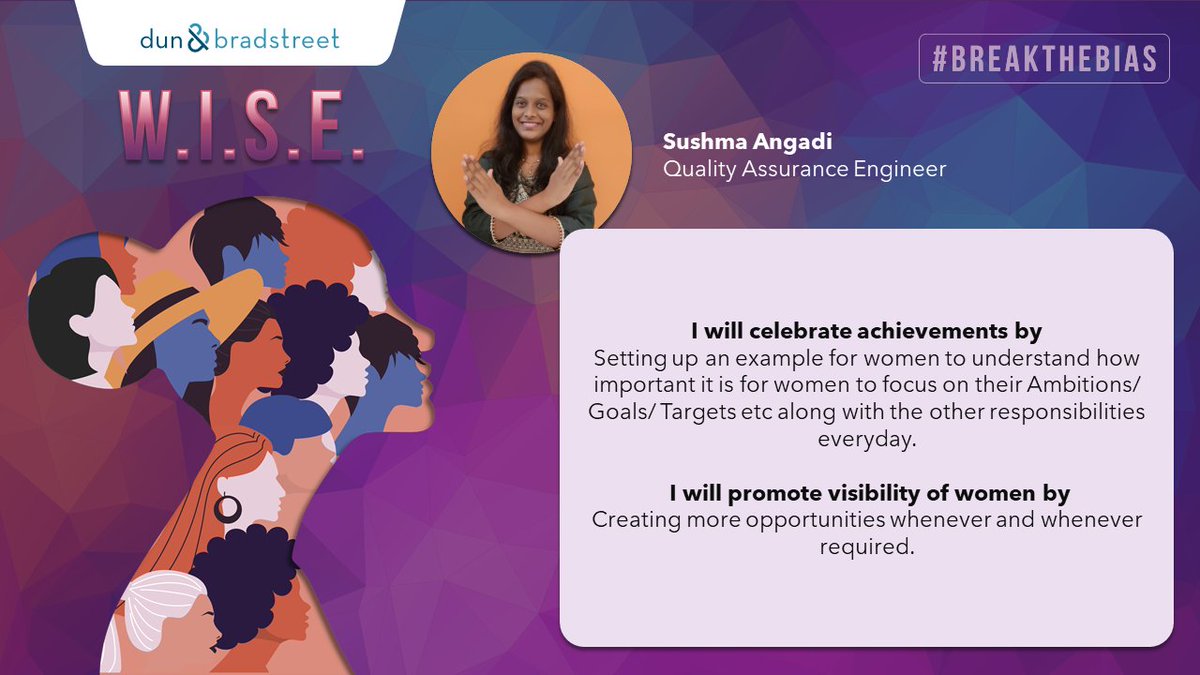DNB_Technology's tweet image. Dun &amp;amp; Bradstreet’s Women Team Members are gearing up to celebrate the International Women’s Day.

Here’s Sushma Angadi sharing how she plans to give women the opportunity to help them #BreakTheBias.

#InternationalWomensDay #WISE #IWD #womenempowerment