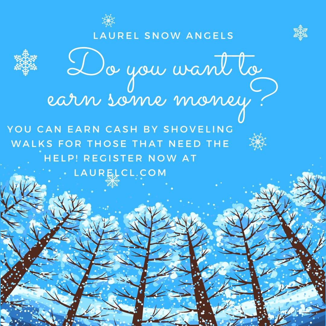 LaurelCLYEG's tweet photo. Earn some cash and help seniors or those that have challenges shoveling snow! Apply to be a Laurel Snow Angel! https://t.co/edSf4njq3i