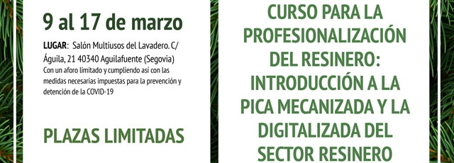 Recuerda que impartimos un curso #gratuito para la profesionalización del #resinero del 9 al 17 de marzo en Aguilafuente (Segovia).

Todavía puedes inscribirte.
+info en shar.es/aWRF1S