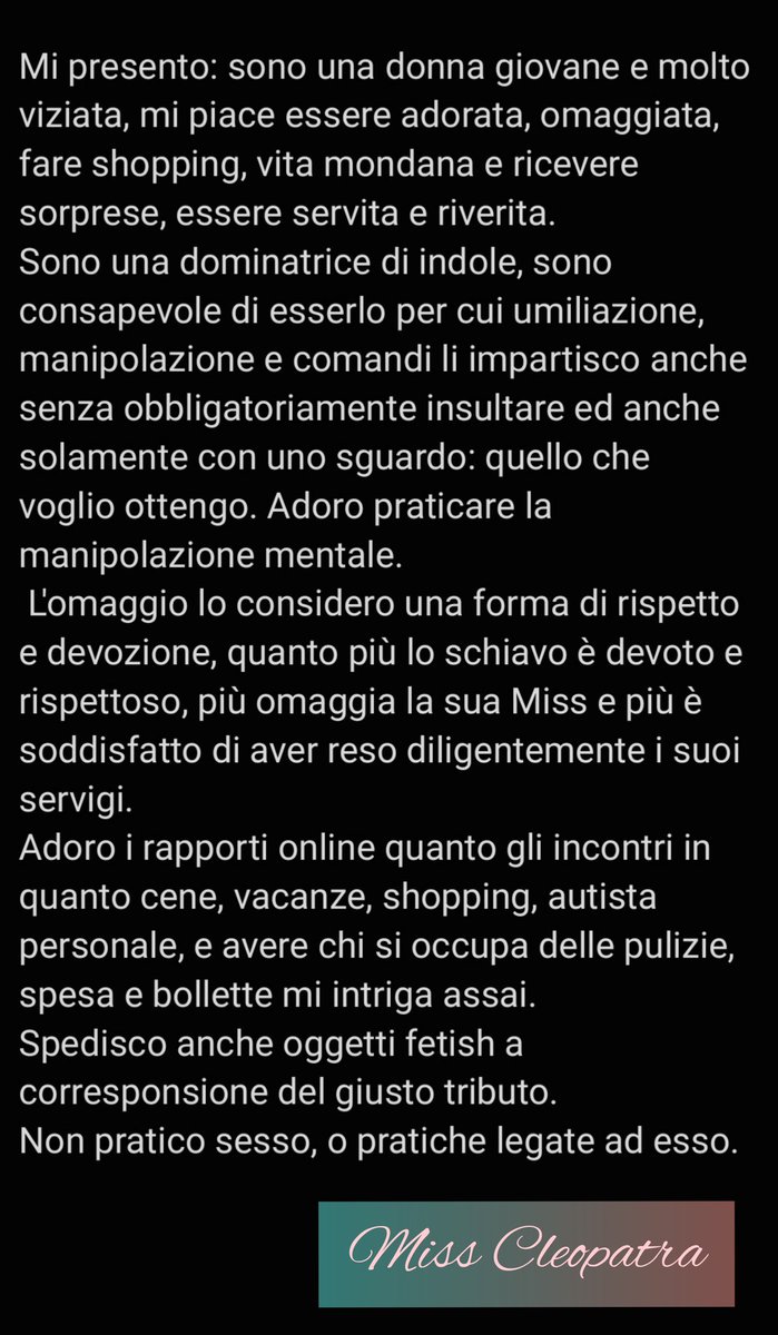 _Miss_Cleopatra's tweet photo. Non c'è abbastanza spazio per presentare una dea come me, quindi ecco qua una degna presentazione con una piccola rivelazione del mio viso 🔥
Gli omaggi gli potete inviare su 
https://t.co/AdqWjBVGbs
Inoltre la mia wishlist
https://t.co/B9h6wA6LH4 https://t.co/sOJWyQF2Zj