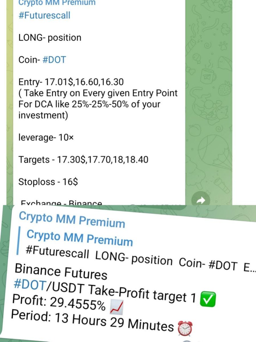 We shared #DOT long    Call in our Telegram Channel ✅ 
30%   profit 💰✅ 
Join our free Telegram Channel and grab all quick profit signals.                                                     Hurry up 🏃‍♂👇
telegram.me/Cryptomoneymak…