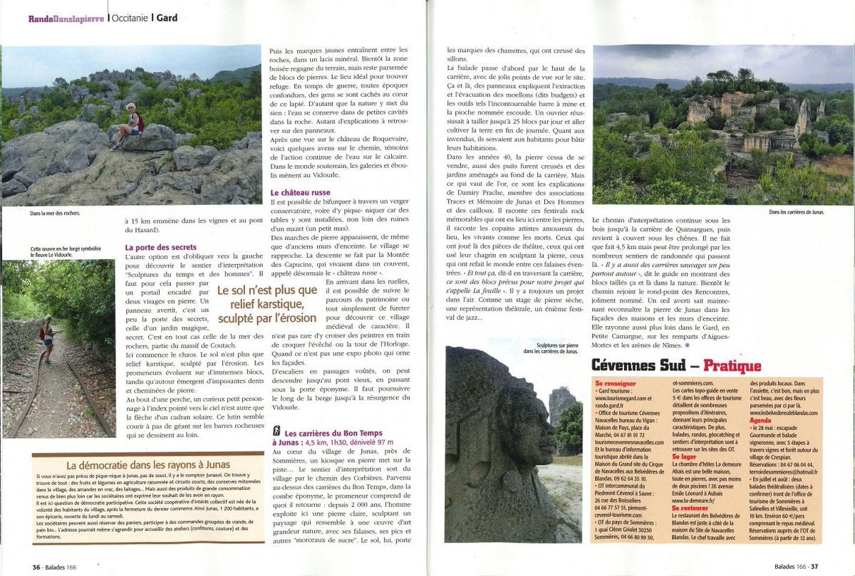 Dans le magazine BALADES Randonnées / Mars 2022, reportage de 6 pages sur le Gard :  le Cirque de #Navacelles, la mer de rochers de Sauve et les carrières de Junas. Des idées de #randonnées pour tous! Merci à tous les partenaires et à Charline Poullain
<a href="/OTSommieres/">OT Pays Sommières</a> <a href="/CvnNavacelles/">Cévennes Navacelles</a>