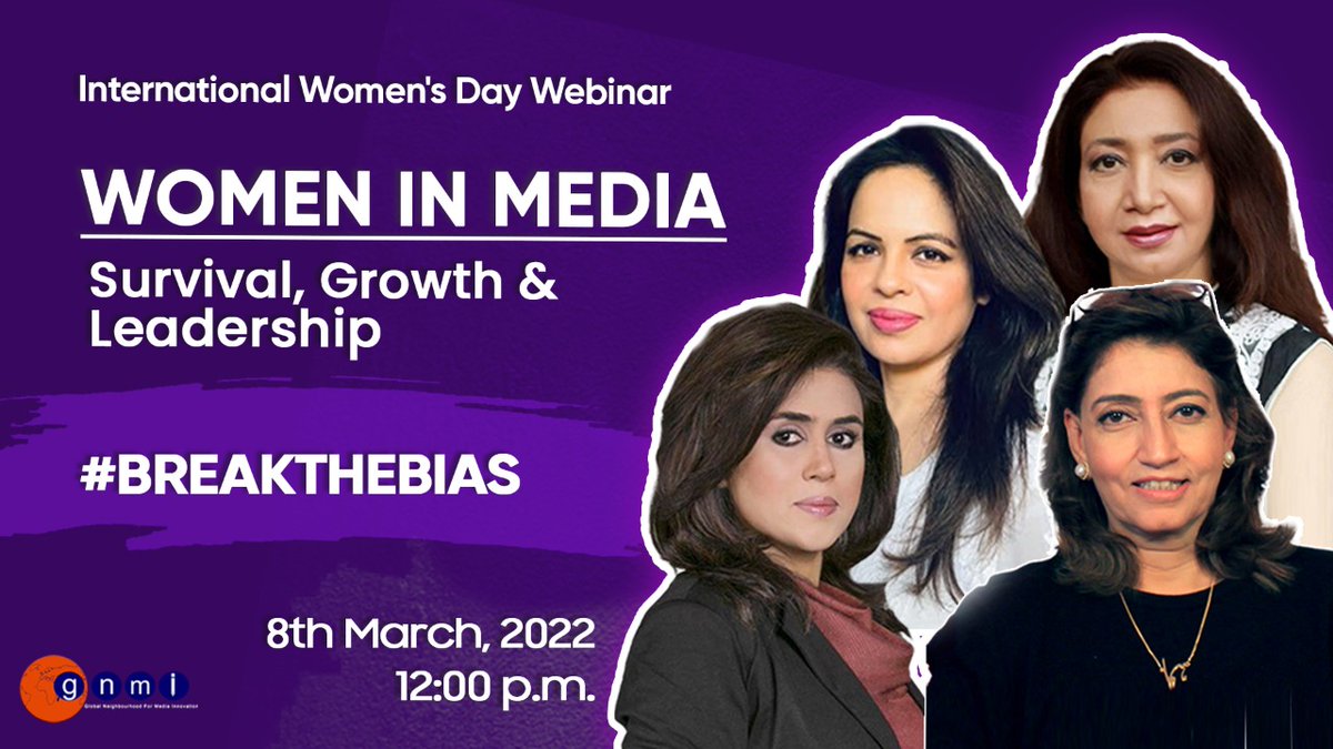 GnmIonline's tweet photo. Don't miss out on our International Women's Day 2022 webinar on Facebook with the renowned @najiaashar, @_baqai, @TenzilaMazhar &amp; @nasirazuberi!

Follow our Facebook page: https://t.co/Ym2EMG5QpU

#IWD2022 #breakthebias #womeninmedia https://t.co/347QdfsMsV