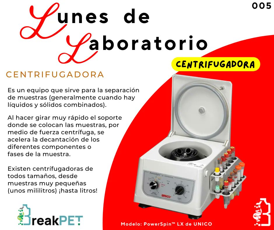 Break_pet's tweet photo. 🧪 ¡Bienvenidos al Lunes de Laboratorio de BreakPET♻️! 👩
⭐️CENTRIFUGADORA⭐️
🤓Es un equipo que sirve para la separación✂️de muestras ⚗️ (cuando hay líquidos 💧 y sólidos 🌑 combinados)
Al hacer girar muy rápido 🌪️, la fuerza centrífuga 💫, acelera la decantación ⬇️ https://t.co/gkIjFHbMY7