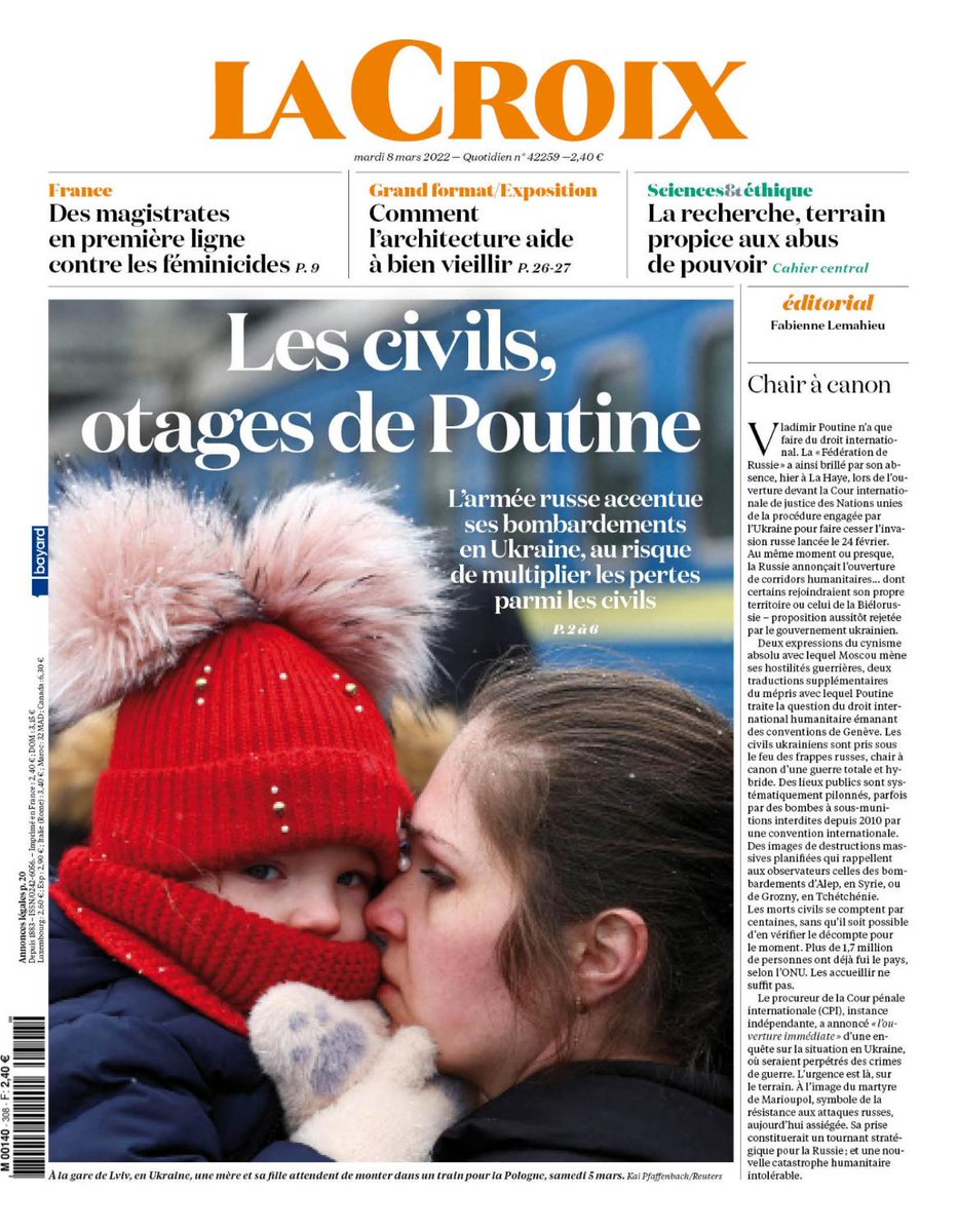 LaCroix's tweet photo. #ÀLaUne de La Croix :
➡️ Des magistrates en première ligne contre les féminicides
➡️ Comment l'architecture aide à bien vieillir
➡️ La recherche, terrain propice aux abus de pouvoir https://t.co/MjeRKBtUvv