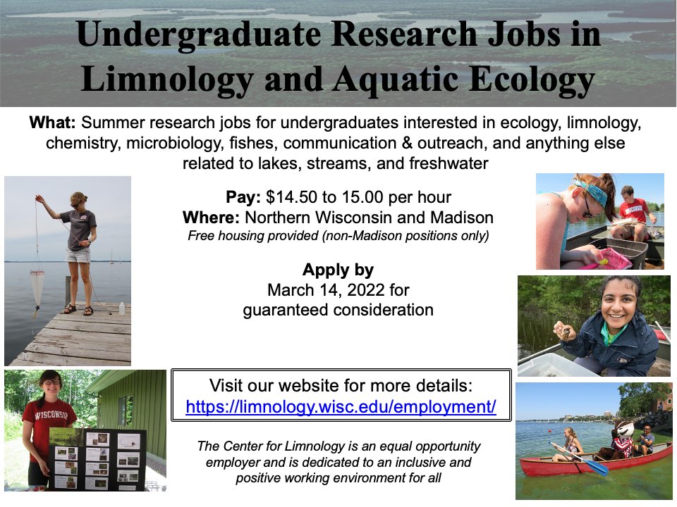 nlottig's tweet photo. We have a ton of great undergraduate research internships with @USLTER NTL, @uwtroutlake, and @WiscLimnology programs this summer. Please help spread the word. https://t.co/JcHpKv1tYy https://t.co/wEkQmej5HD