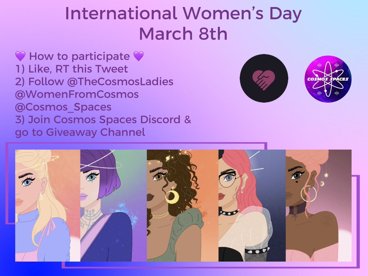 Cosmos_Spaces's tweet photo. #Cosmonauts ⚛️ lets celebrate International Women’s Day 💜
We want to thank the Women who are contributing to the space. Both of these Women are launching projects this week 🗓
👩 @womenfromcosmos ⚛️
👩 @thecosmosladies ⚛️

💟 3 Whitelists for @womenfromcosmos #NFT
💟 200 #STARS https://t.co/hPz9LnGVw2