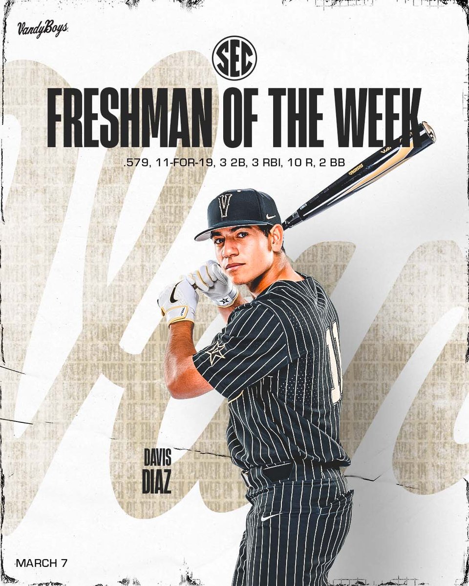 VandyBoys's tweet photo. Weekly conference honors for Diaz. 💪

#VandyBoys | #AnchorDown https://t.co/Ltb2NJ0I5V