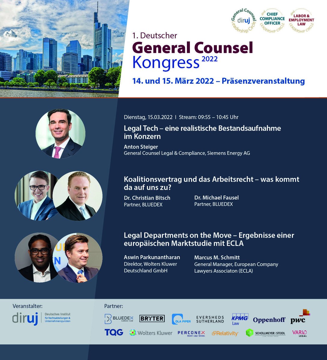 WoltersKluwerD's tweet photo. Am 14./15.03. findet der #GeneralCounsel Kongress statt. Dort werden Aswin Parkunantharan & Marcus M. Schmitt (@ECLAcontact) unsere europäische Marktstudie "Legal Departments on the Move" zur #Digitalisierung von #Rechtsabteilungen vorstellen. @diruj_digital @uj_digital #GCLC https://t.co/yrisz73ZgX