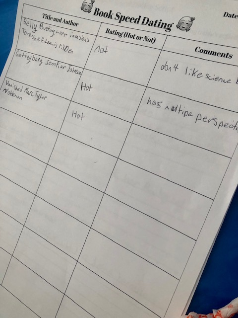 hms_mediacenter's tweet photo. 💖7th grade Ss in Ms. Macias' and Ms. Panuccio's classes got to learn about each other's reading tastes during today's engaging "Book Speed Dating" event. Did students find their book match? They'll be visiting again later this week to check out the titles!💖 #HMSreads #HMScomets https://t.co/i0QFeUYLWc