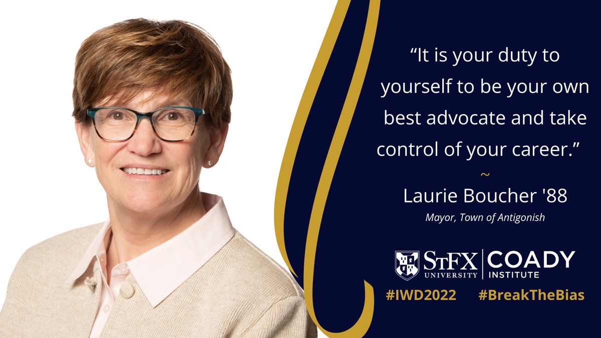 StFXAlumni's tweet photo. This week we will be featuring inspiring grads and friends of @stfxuniversity who are #BreakingtheBias as we celebrate #IWD2022. Meet Laurie Boucher `88 from @AntigonishTown 
Visit the https://t.co/9qkufObv8s to view all our profiles. https://t.co/0xKfKkenFf