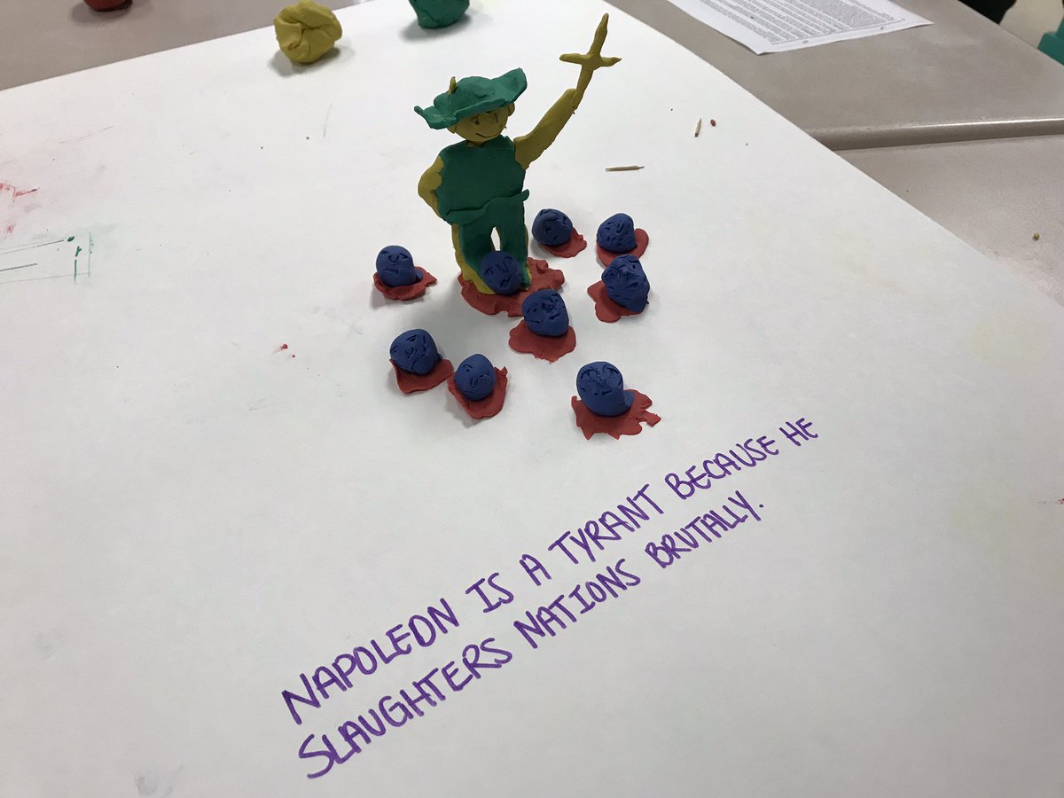 CCHSPsych's tweet photo. 1st block World History students read to determine if Napoleon ruled his empire as a hero or tyrant. Once they determined that, students created clay models to depict him as such. https://t.co/XNMOtKD5hA