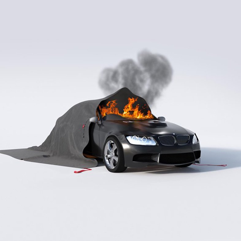 ehvsafety's tweet photo. A car fire can quickly escalate, especially if the burning car is in a car park. There's now a fire blanket designed especially for putting out these fires and stopping the spread to other cars. https://t.co/TXWdkC2XbN https://t.co/MDaMHCN046