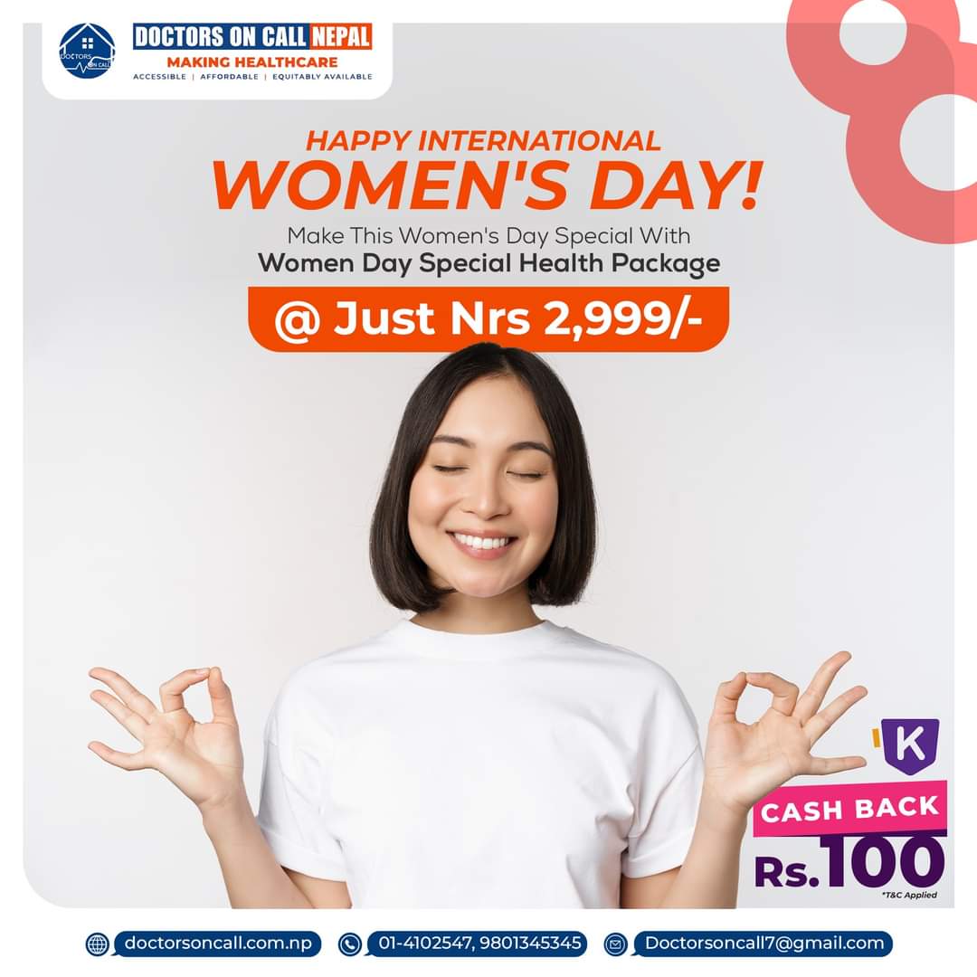 Doctorsoncalln1's tweet photo. Happy International Women's Day!!! 👩
Women's Day Special Health Package @ Rs 2,999/- only.
Complete Blood count 
Fasting Blood sugar 
Liver function test 
Kidney function test 
Uric Acid 
TSH
Urine routine 
Serum calcium 
Online Doctor consult 
9801345345
01-4102547 https://t.co/B5h3d4mQgw