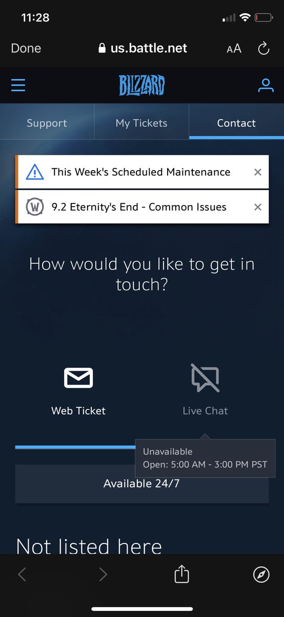 Phantom_Clave's tweet photo. @BlizzardCS It says live chat is unavailable https://t.co/735z4jj2aJ