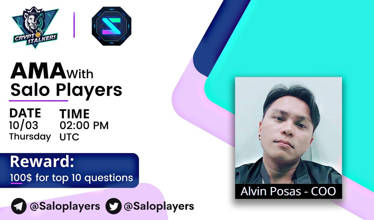 Zain_Onchain's tweet photo. 📢 We're thrilled to announce our next #AMA with @saloplayers on 10th March at 2:00 PM UTC

💰 Reward Pool: 100$
📍 Venue: https://t.co/i30P1fXECm
〽️ Rules:
✅ Follow @StalkersCrypto &amp; @saloplayers 
✅ Like &amp; Retweet
✅ Comment Questions &amp; Tag 3 Friends with BEP20 address https://t.co/CxrVNZuzMa