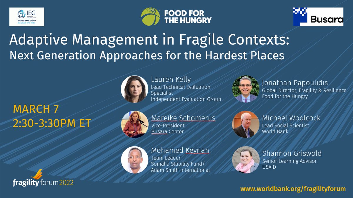 food4thehungry's tweet image. What are you looking forward to in our co-hosted #FragilityForum2022 session? 
We can&apos;t wait to hear from @BusaraCenter&apos;s @mschomerus on the need to make a mental shift, in addition to an operational shift, so we grow comfortable with complex solutions. #adaptdev
See you at 2:30!