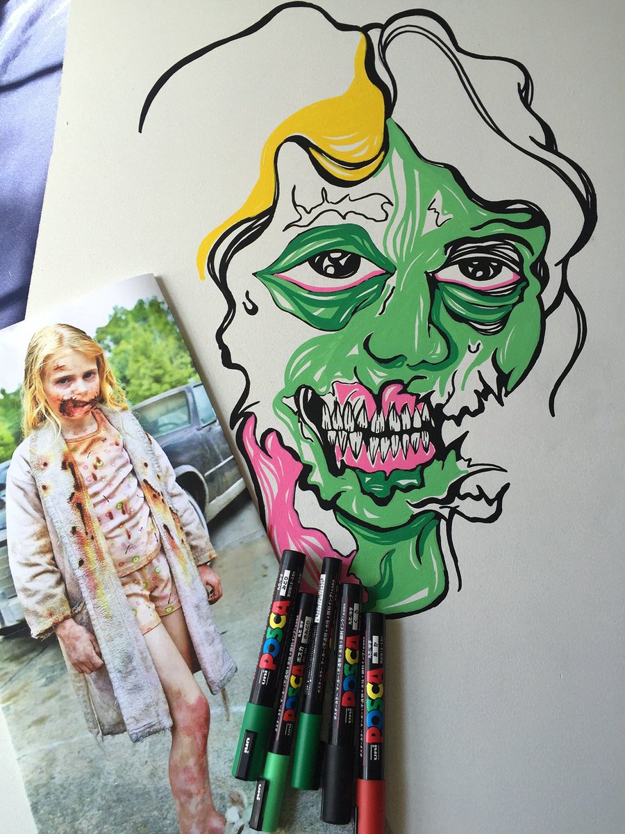 Nightmare_Mikey's tweet photo. "🐰🧟‍♀️NICE SLIPPERS🧟‍♀️🐰”

59X22" Acrylic paint &amp; Posca Marker on Birch wood https://t.co/35bOdM96Rj