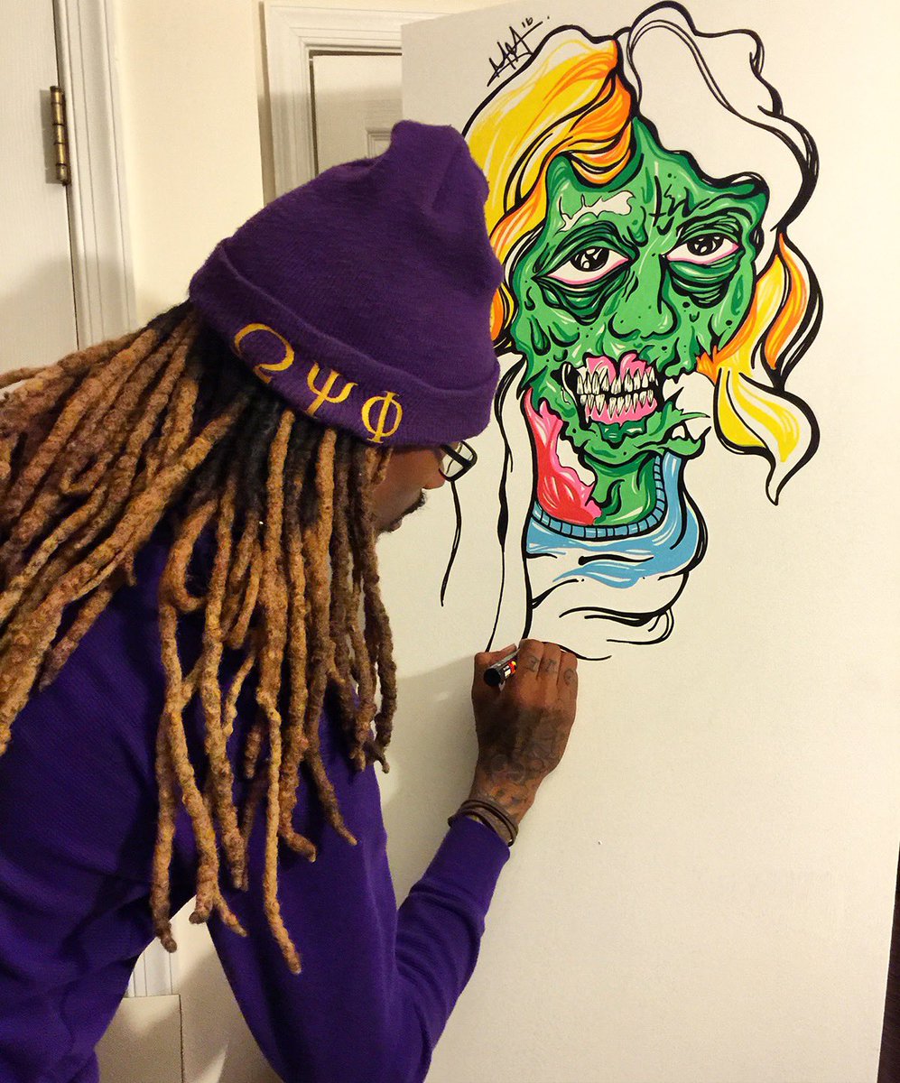 Nightmare_Mikey's tweet photo. "🐰🧟‍♀️NICE SLIPPERS🧟‍♀️🐰”

59X22" Acrylic paint &amp; Posca Marker on Birch wood https://t.co/35bOdM96Rj