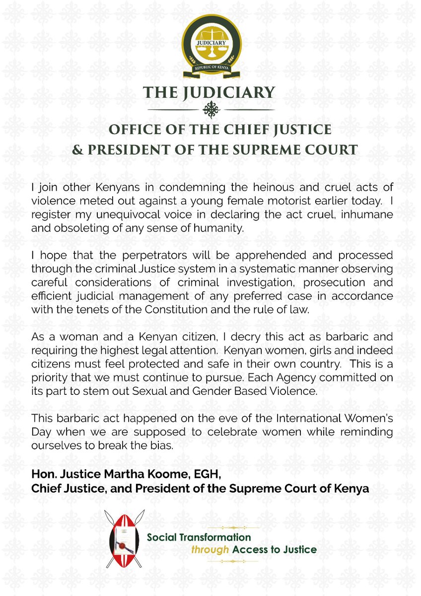 Hon. Justice Martha K. Koome, FCIArb, EGH (@cjmarthakoome) on Twitter photo 