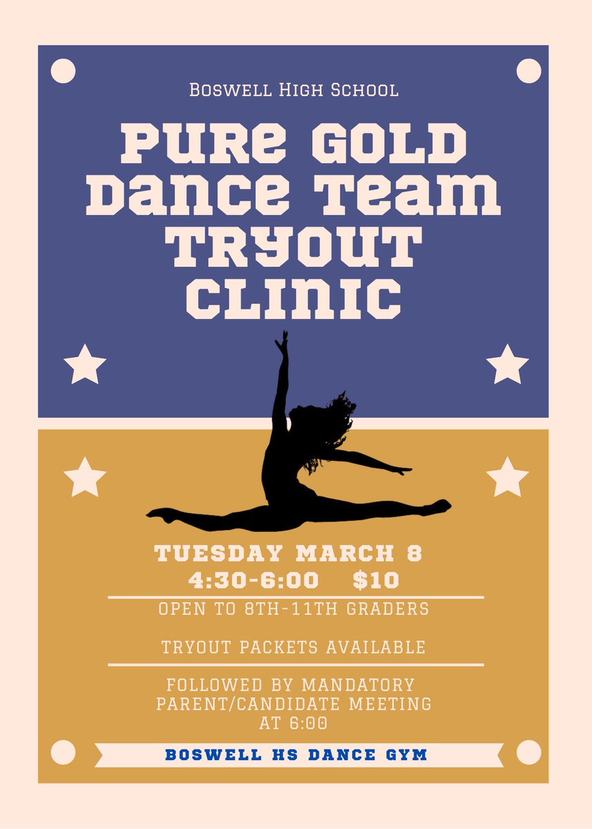 Tomorrow! Our tryout clinic will be held in the dance gym from 4:30-6pm followed by a mandatory tryout meeting. Don’t miss it 💙💛