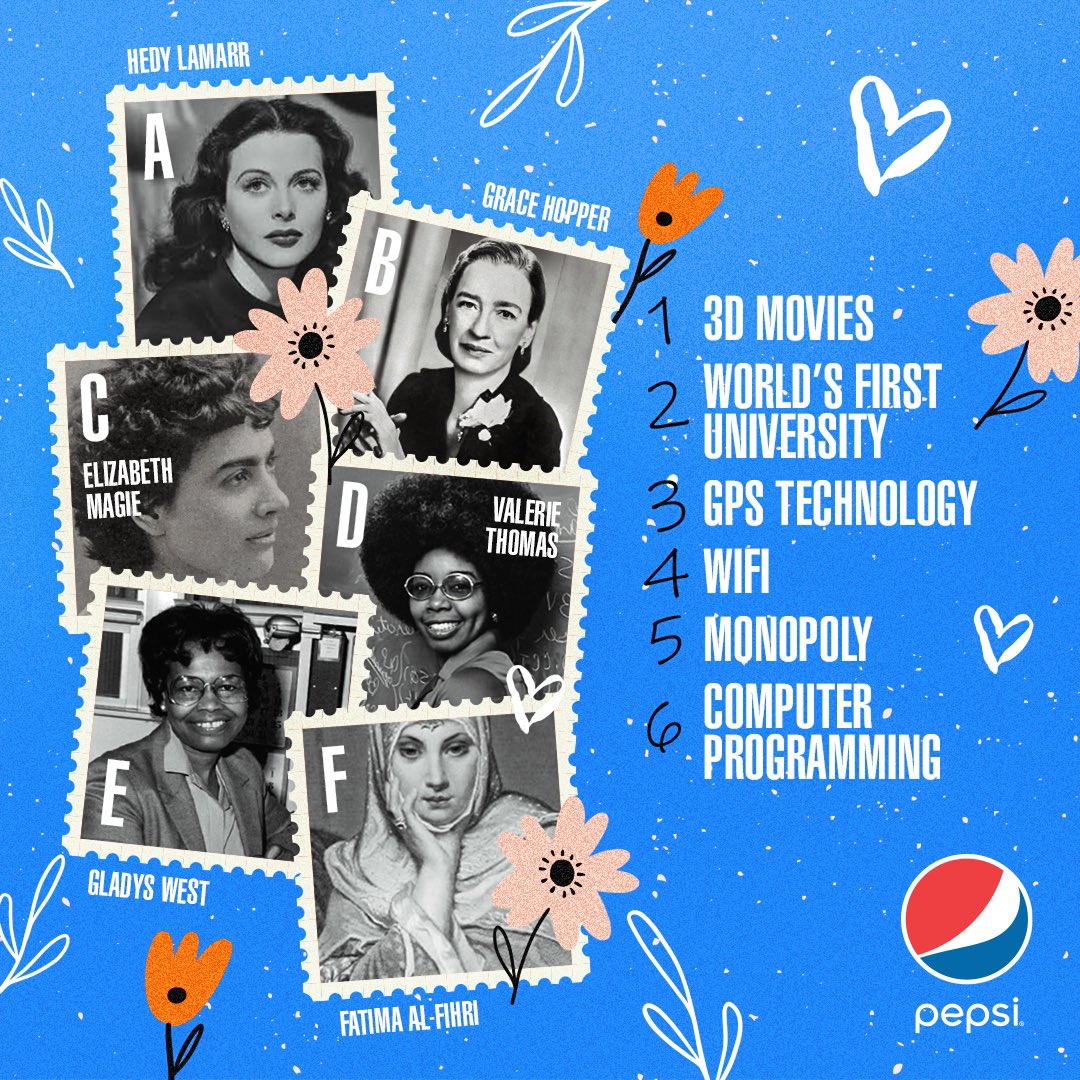 Pepsi_TZ's tweet photo. Tukiwa tunasherehekea Siku ya Wanawake Duniani #womensday2022, je unaweza kumatch mvumbuzi na uvumbuzi wake?
#womeninventors
#pepsitz https://t.co/SCwFtGMDq3