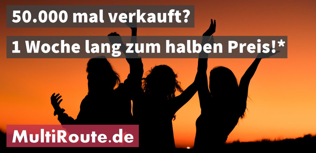 MultiRoute: Eine Woche lang 50% günstiger Alles was ihr tun müsst: Meldet euch sich bei unserem Newsletter für MultiRoute an => gbconsite.de/50-000-bestell… Wer die exakt 50.000 Bestellung erwischt, kann sich außerdem über ein kostenfreies Jahrespaket freuen.