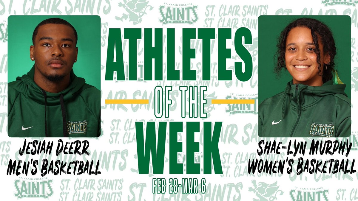 stclairsaints1's tweet image. Congrats to MBB player Jesiah Deerr and WBB player Shae-Lyn Murphy for being named @stclairsaints1 Athletes of the Week. saintsathletics.ca/landing/index
