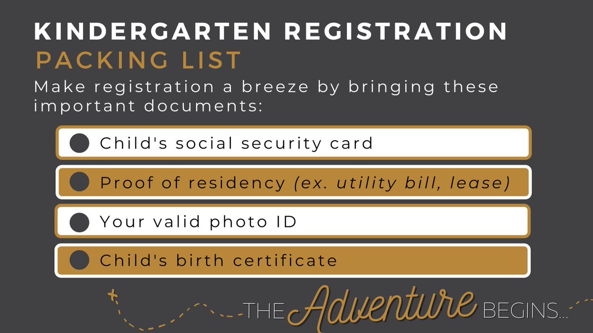 The documents listed below are your child's passport to Kindergarten. Make sure to pack them along for your Kindergarten Registration adventure! #LoveTheVue
