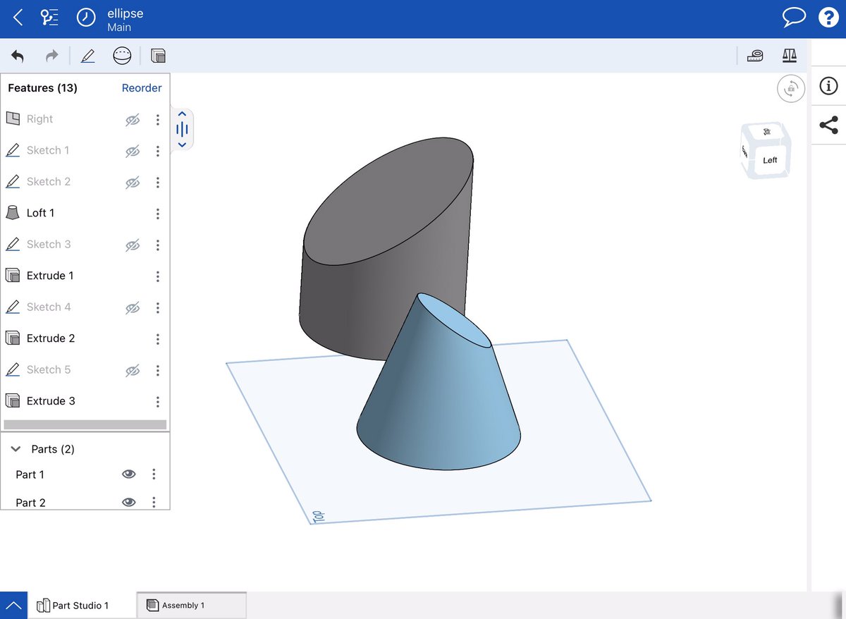 trevormca's tweet photo. #Graphics students developing their understanding of #TheEllipse by modelling cut cones and cylinders in @Onshape. Also a great opportunity to practice their CAD skills #ConicSections #CAD https://t.co/sPh9nEodD9