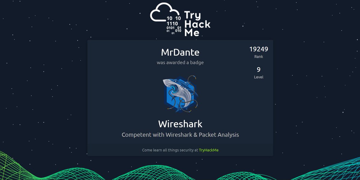 ManishParkar359's tweet photo. Today completed 🥳 the whole Wireshark 101 room on @tryhackme 😎!!!

It is really amazing 😍 as well as one of my favorite ✨ rooms.

Isn't the badge looks very cool 💫

#cybersecurity #wireshark #hacking #12th_badge #tryhackme #network_packet_analysis #protocols #networktaps https://t.co/0VheojpoW0