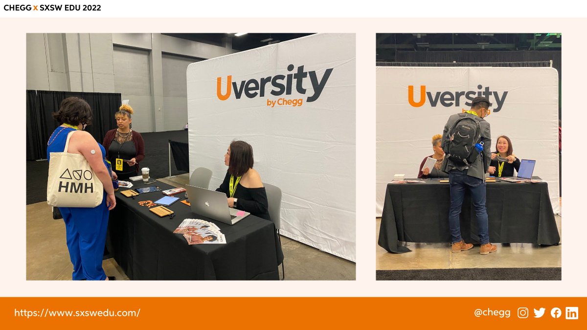 Chegg's tweet photo. We're here! Stop by our booth at #SXSWEDU to meet members of the Chegg team and learn more about Uversity, our creator community for educators and faculty. #LearnWithChegg

https://t.co/KMag2qHIFI https://t.co/cN4cA2ORTS