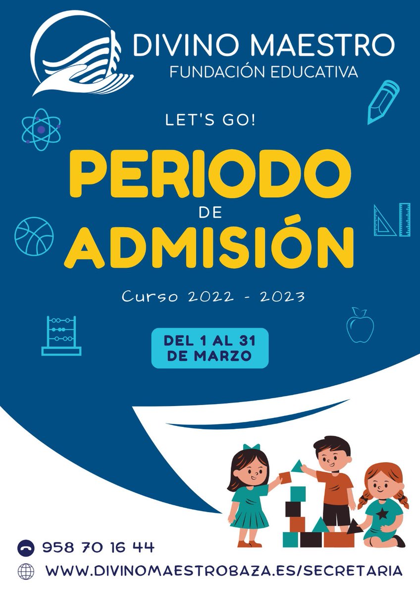 divinomaestrobz's tweet photo. Desde el día 1 de marzo hasta el 31 de marzo del presente año se encuentra abierto el plazo de solicitud de admisión a nuestro centro. Los impresos se pueden recoger en secretaría y deberán ser entregados en la misma en horario de 8:00 a 14:00 horas de lunes a viernes. https://t.co/kk9bf0erPx