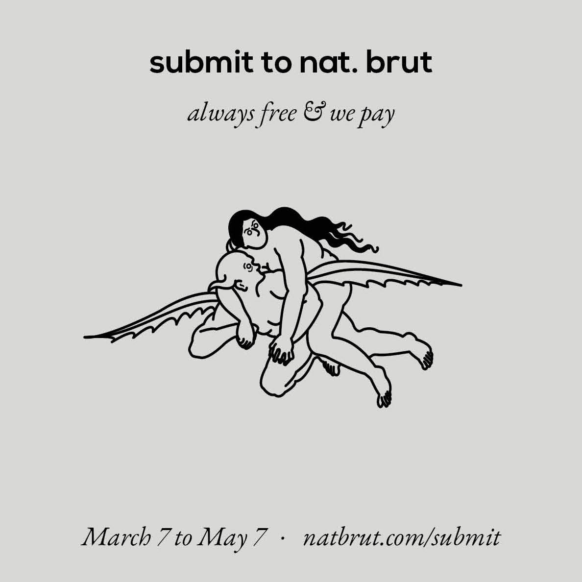 NatBrut's tweet photo. OK everyone we are open for fiction, poetry, nonfiction, and comics until MAY 7! 

we pay a nominal contributor's fee (30 USD) and hope to pay a lot more in the future.

read our guidelines at https://t.co/M6owjEKqdO https://t.co/XKGoWxSgPo