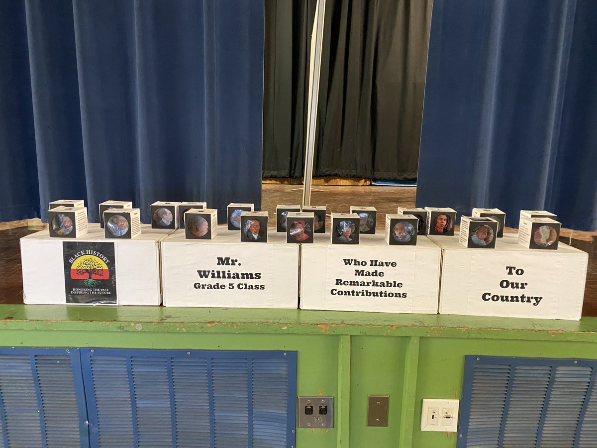 ShediacC's tweet photo. Black History Month Biography project from Mr. Williams’ 5th Grade class, highlighting Black Americans who made remarkable contributions to our country. #blackhistory ⁦@WinthropEagle⁩ ⁦@hw_schools⁩ https://t.co/bOJ3Yqm67V