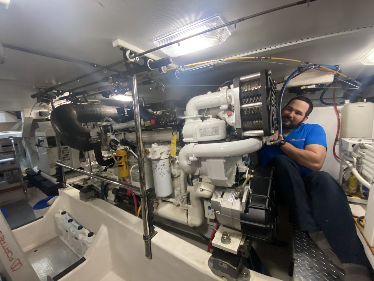 walstrommarine's tweet photo. Sometimes things get a little cramped doing engine work. Here's Kevin working on replacing an impeller on this vessel in Harbor Springs!👍 https://t.co/jwYcDCGntE