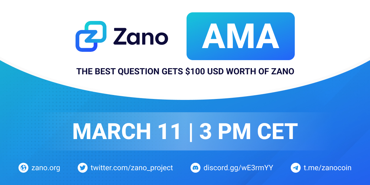 zano_project's tweet image. 📢 $ZANO is doing team AMA this Friday (11 March) 📢
💬Come swing by to hear latest from our team💬
🌟Also we have a new team member to introduce to our community😊
🏆The best question gets $100 USD worth of ZANO🏆
#defi #blockchain #privacy #crypto