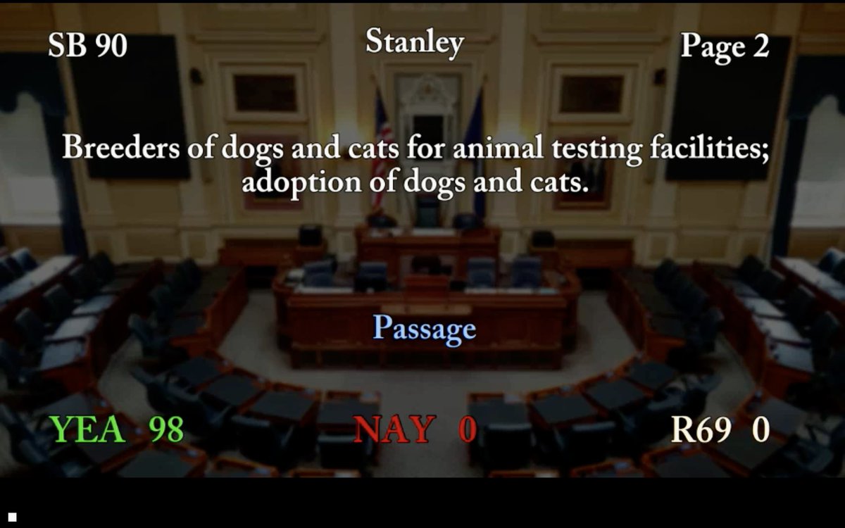 Thank you to my colleagues in the House for choosing to ACT when defenseless puppies from Envigo were kept in cages with rotting food and feces and dying from “unexplained causes.” These crucial bills — SBs 87, 88, &amp; 90 and HB 1350 — will help save thousands of puppies’ lives!