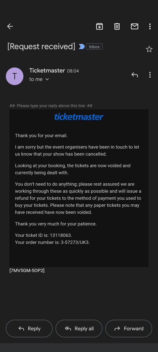 SuziJay68's tweet photo. @TicketmasterCS This is the only reply that I have had. Not sure if there is anything on there that helps. https://t.co/v43wCF8Na2