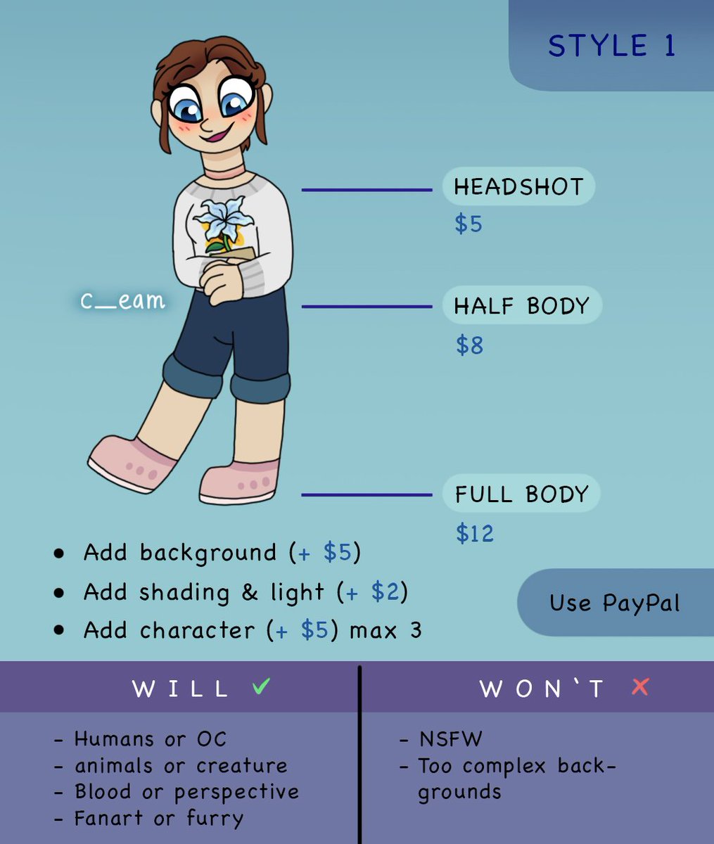 c__eam's tweet photo. COMMISSION IS OPEN 🎉 (is this how it works XD) If you're interested or have questions, please DM me and read the terms of service. Also, references about both styles are in the comments below! 

#commissionsopen #commissions #commissionopen #art #ArtistOnTwitter #commission https://t.co/68Rmw8RiGP