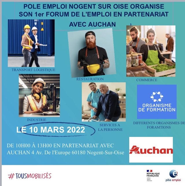 SLeguidcoq's tweet photo. #SaveTheDate 10/03/22
Nous vous attendons nombreux dans la galerie @AUCHAN_France @NogentsurOise pour Notre 1er forum de l’année .
🎯De nombreuses opportunités d’emplois 
#TousMobilisés avec @poleemploi_HDF 
@CharlesEstelle1 @Prefet60 @melissa_ramos11 https://t.co/XQHxSuAgZ0