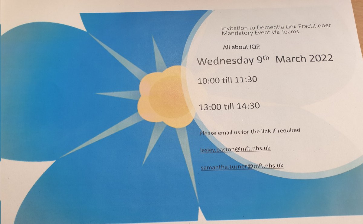 WTWA Dementia Team (@wtwadementia) on Twitter photo Calling all Dementia Link Practioners <a href="/WythenshaweHosp/">Wythenshawe Hospital</a> <a href="/TraffordHosp/">Trafford Hospitals</a> <a href="/WithingtonHosp/">Withington Community Hospital</a> <a href="/AltrinchamOpd/">AltrinchamOPD</a> please don't forget to login into your emails and follow the link to Teams event for IQP with <a href="/BeckieHughes8/">Beckie Hughes 💛💫</a> this Wednesday 9th March Calling all Dementia Link Practioners <a href="/WythenshaweHosp/">Wythenshawe Hospital</a> <a href="/TraffordHosp/">Trafford Hospitals</a> <a href="/WithingtonHosp/">Withington Community Hospital</a> <a href="/AltrinchamOpd/">AltrinchamOPD</a> please don't forget to login into your emails and follow the link to Teams event for IQP with <a href="/BeckieHughes8/">Beckie Hughes 💛💫</a> this Wednesday 9th March
