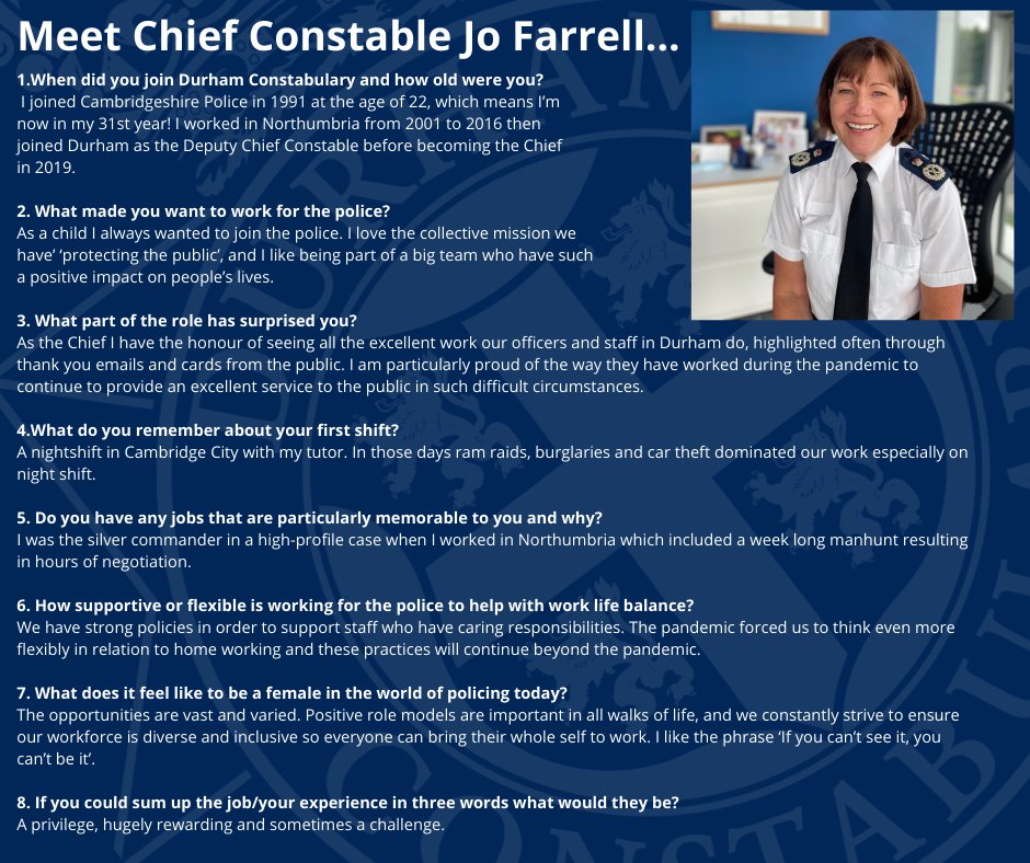 DurhamPolice's tweet photo. Meet our women on the frontline.

Hear below from @cc_jofarrell, who leads Durham Constabulary – one of the top performing forces in the country 👇

#BreakTheBias @Policing_STAR https://t.co/KUuegYspvv