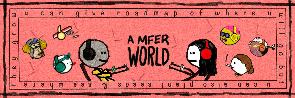 amferworld's tweet photo. a mfer world - banner is for you who is a mfer, aspiring to be a mfer or owns a mfer derivative. feel the vibes from the mfer community. it just hit different mfers. 

rt&amp;like the start of the thread to enter a giveaway of x4 free a mfer world NFTs.🌍 https://t.co/KO4IfGVzPe