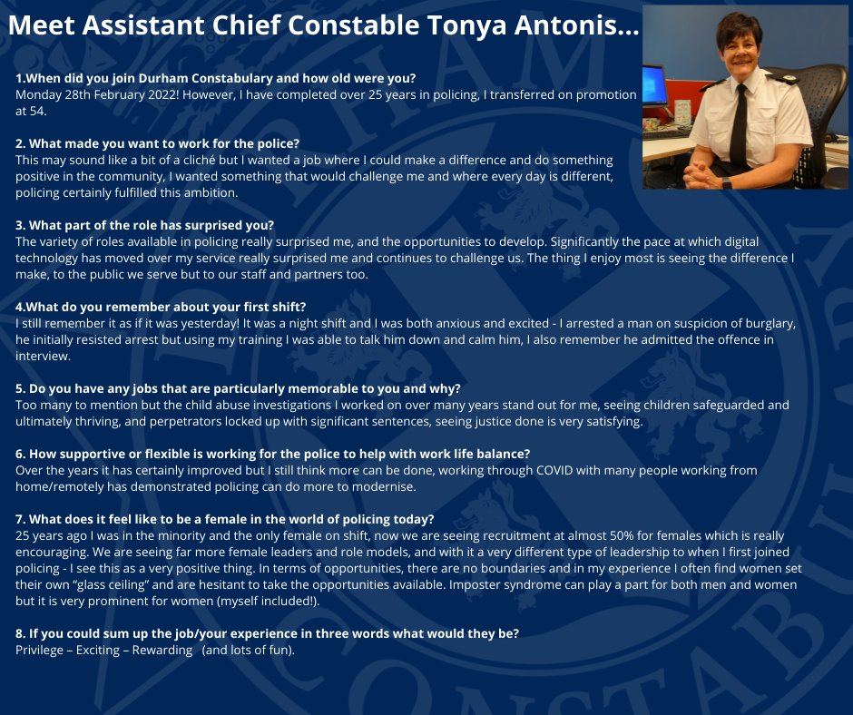 DurhamPolice's tweet photo. Meet our women on the frontline.

Hear below from Assistant Chief Constable Tonya Antonis 👇

#BreakTheBias @Policing_STAR https://t.co/ot4xtRKFMm