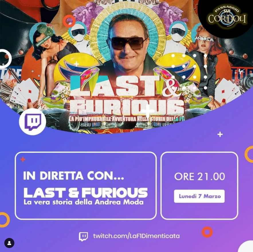 AndreaModa7's tweet photo. 🎥 𝙇𝙖𝙨𝙩 &amp; 𝙁𝙪𝙧𝙞𝙤𝙪𝙨 🎥

Lunedì 07/03/2022 Live su Twitch per parlare del nostro docu-film.
Potrete interagire con noi commentando la diretta!

                ⬇️⬇️⬇️
https://t.co/gthDxkreRX
                ⬆️⬆️⬆️

#lastandfurious
#andreamodaformula
#formula1 https://t.co/PO5WnLZVit