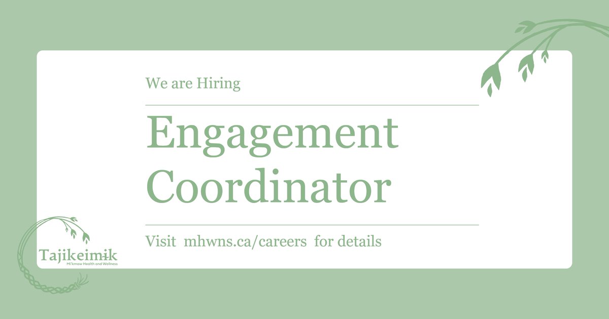 We are hiring!

Tajikeimɨk is seeking a relationship builder to take on the new role of ENGAGEMENT COORDINATOR in our developing organization.

For details, visit our website: mhwns.ca/job-postings/e…