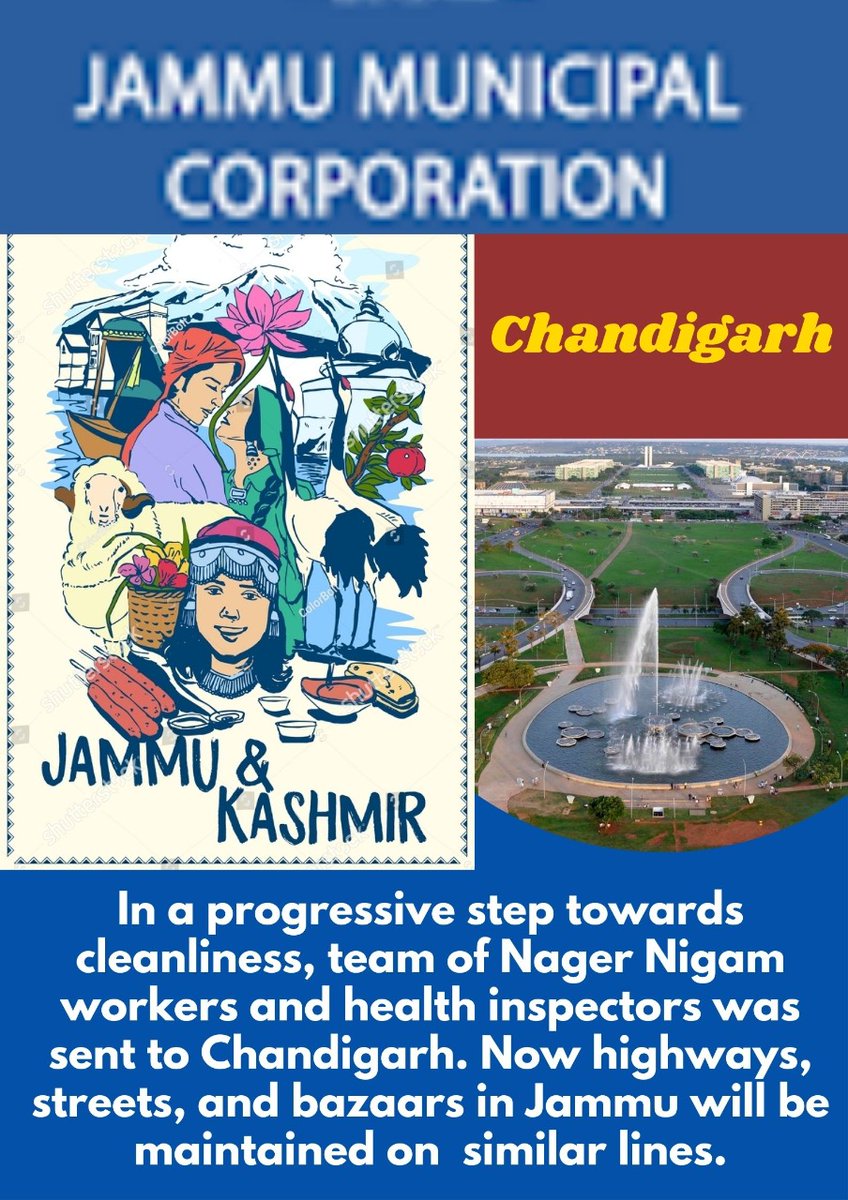javedahmed0101's tweet photo. In a progressive step towards cleanliness, team of Nager Nigam workers and health inspectors was sent to Chandigarh. Now highways, streets, &amp; bazaars in Jammu will be maintained on similar lines. #Jammu&amp;Kashmir #Muncipal Corporation #Cleaniless #goodgovernan https://t.co/pdHeBNWKun